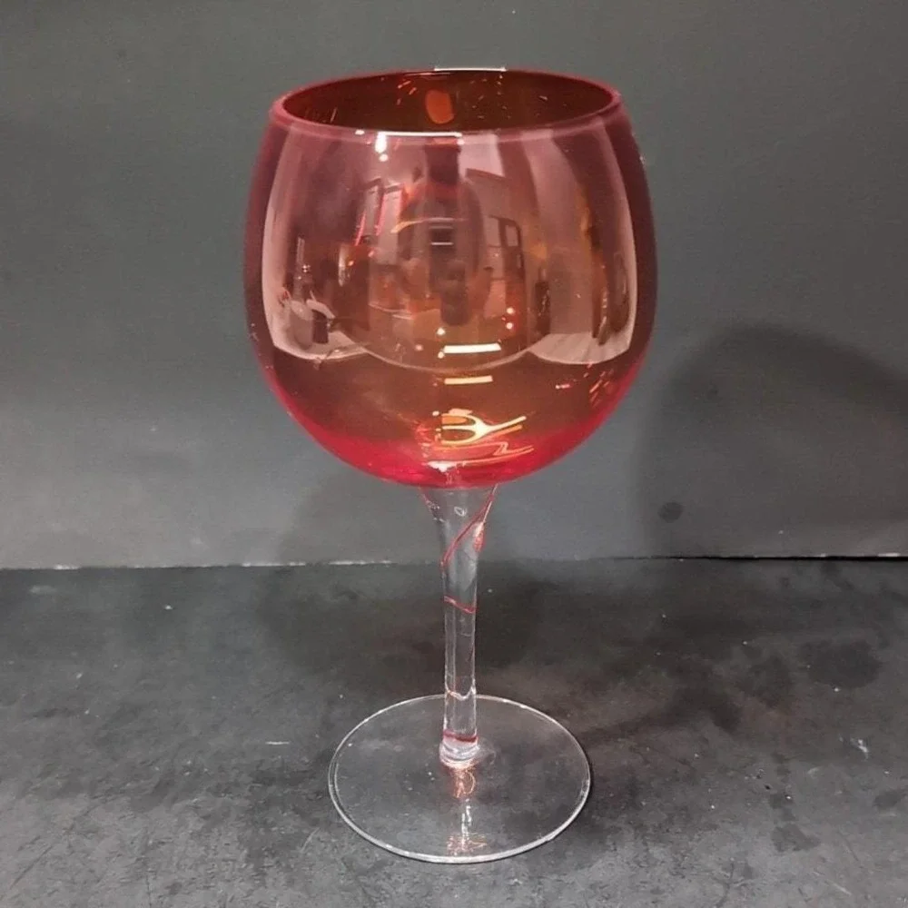 Aromatic Wine Goblet 24 oz, Red Swirl Stem‎ Glass, Vintage Balloon Wine Glass
